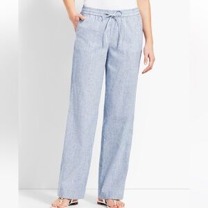 Talbots Striped Linen Cotton Blue White Wide Leg Drawstring Pants 22WP